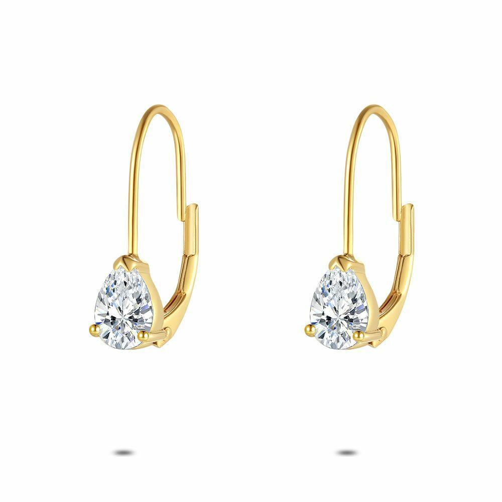 Earrings | 18Ct Gold Plated Silver Earrings, Zirconia Drop Earrings Earrings