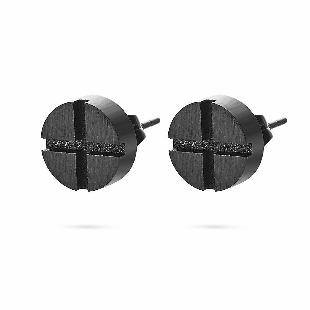 Earrings | Black Stainless Steel Earrings, Round With Cross Earrings Earrings