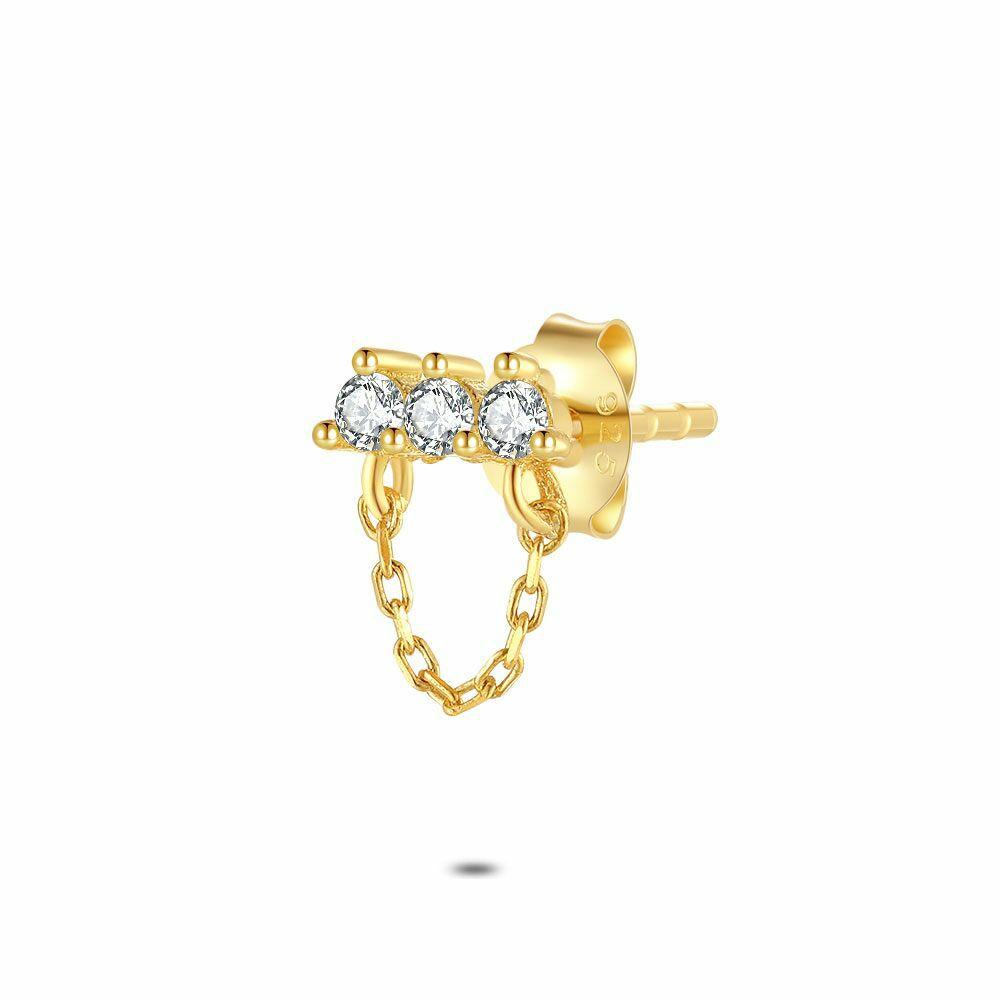 Earrings | Earring Per Piece In 18Ct Gold Plated Silver, 3 White Zirconia Earrings Earrings