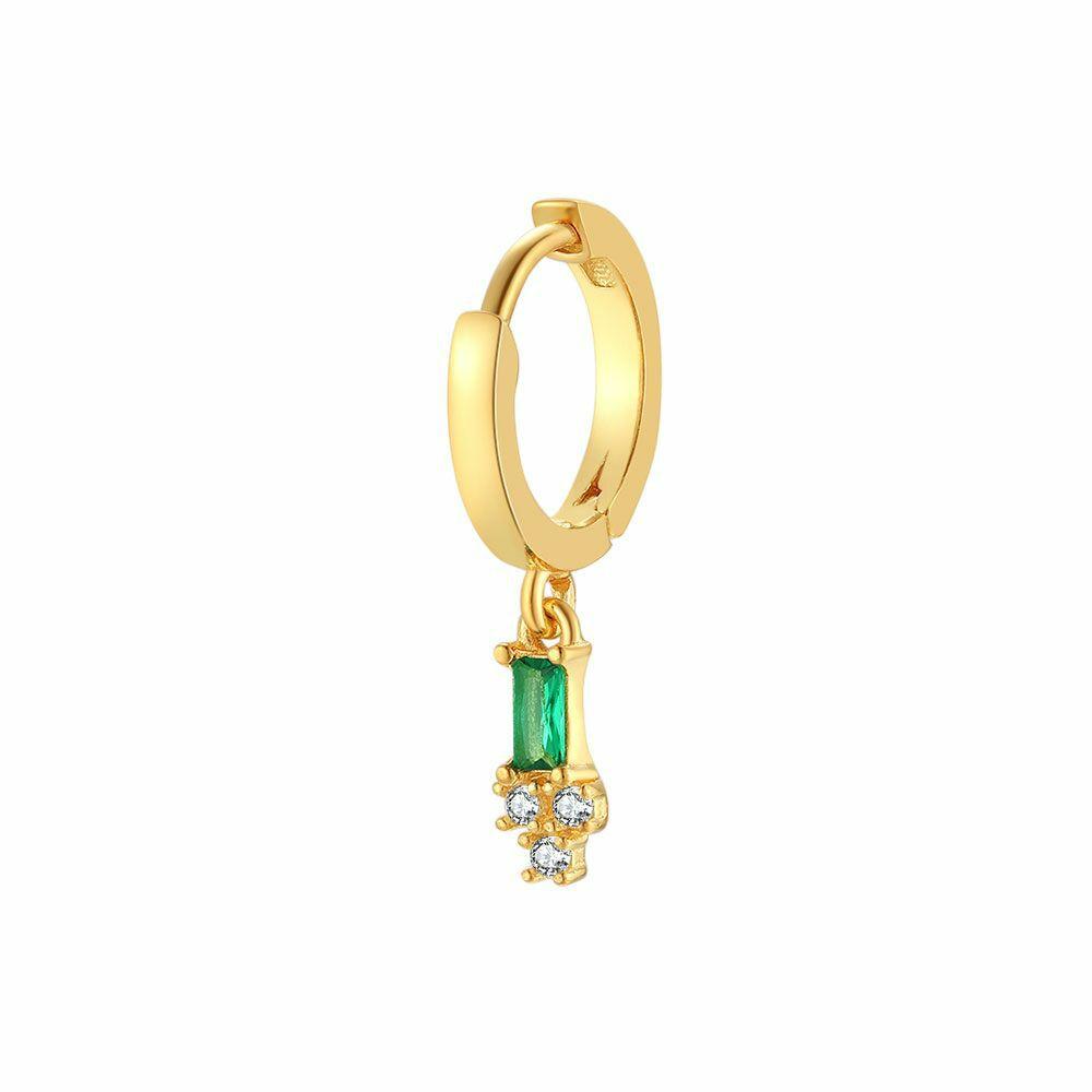 Earrings | Earring Per Piece In 18Ct Gold Plated Silver, Hoop With Green And White Zirconia Earrings Earrings