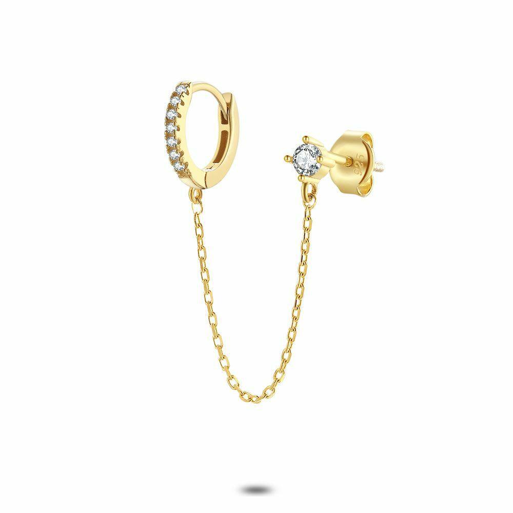 Earrings | Earring Per Piece In 18Ct Gold Plated Silver, Zirconia Hoop With Chain Earrings Earrings