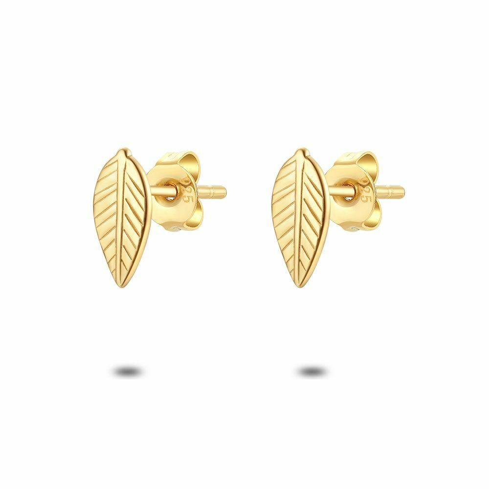 Earrings | Earrings In 18Kct Gold Plated Silver, Small Leaf Earrings Earrings