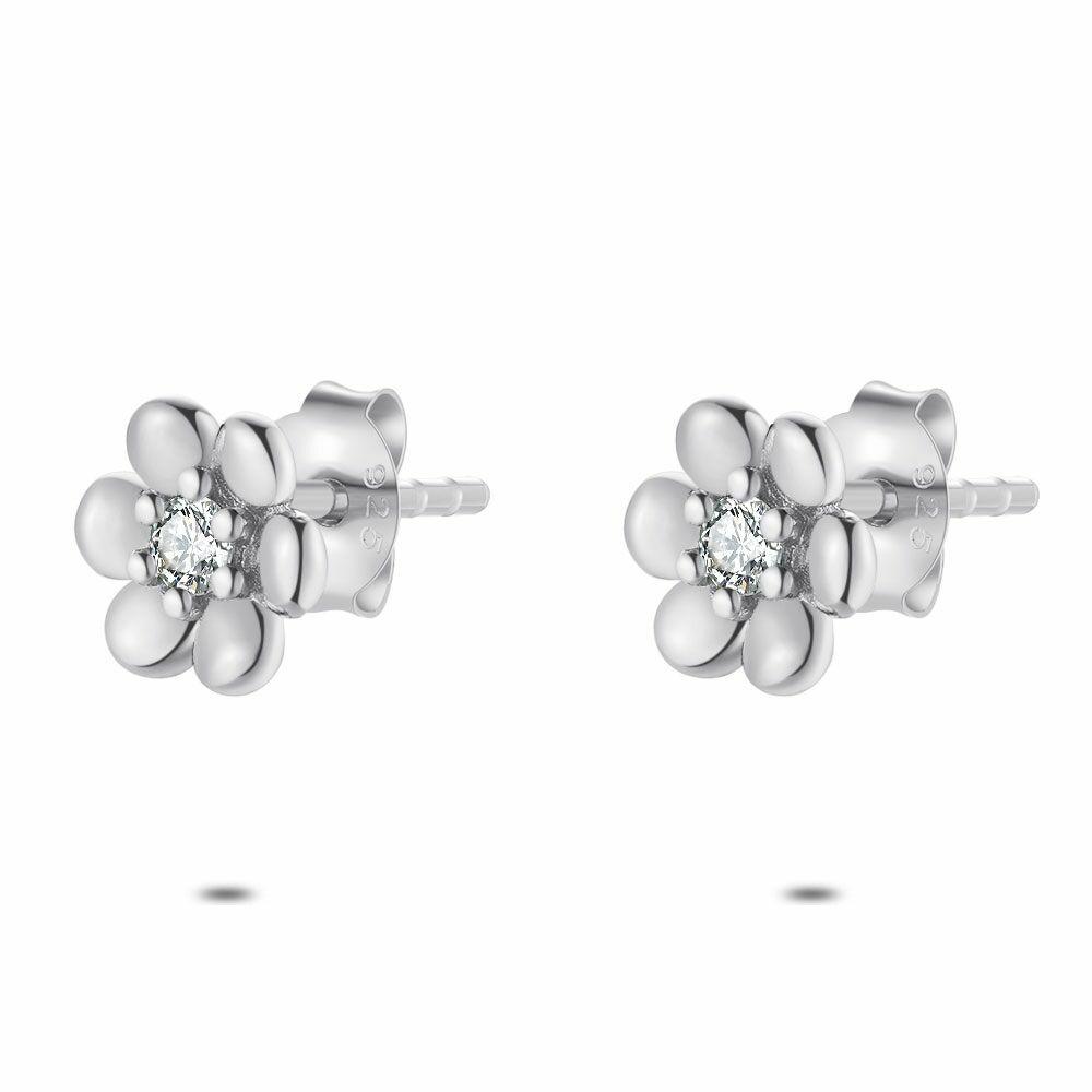 Earrings | Earrings In Silver, Flower, 1 Zirconia Earrings Earrings