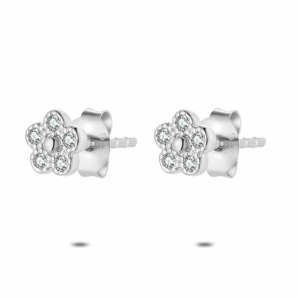 Earrings | Earrings In Silver, Flower, 5 Zirconia Earrings Earrings