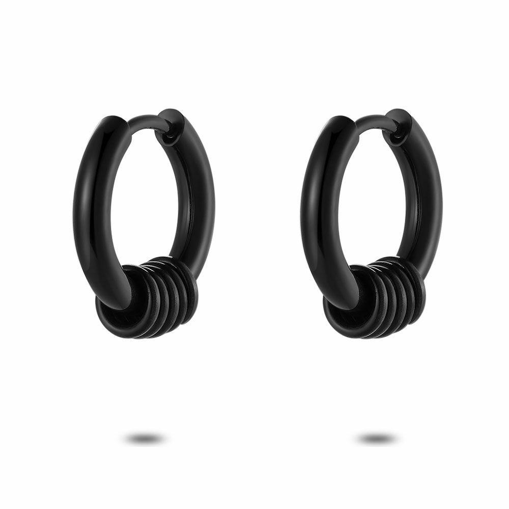 Earrings | Earrings In Stainless Steel, Hoop 13 Mm, 5 Rings, Black Earrings Earrings