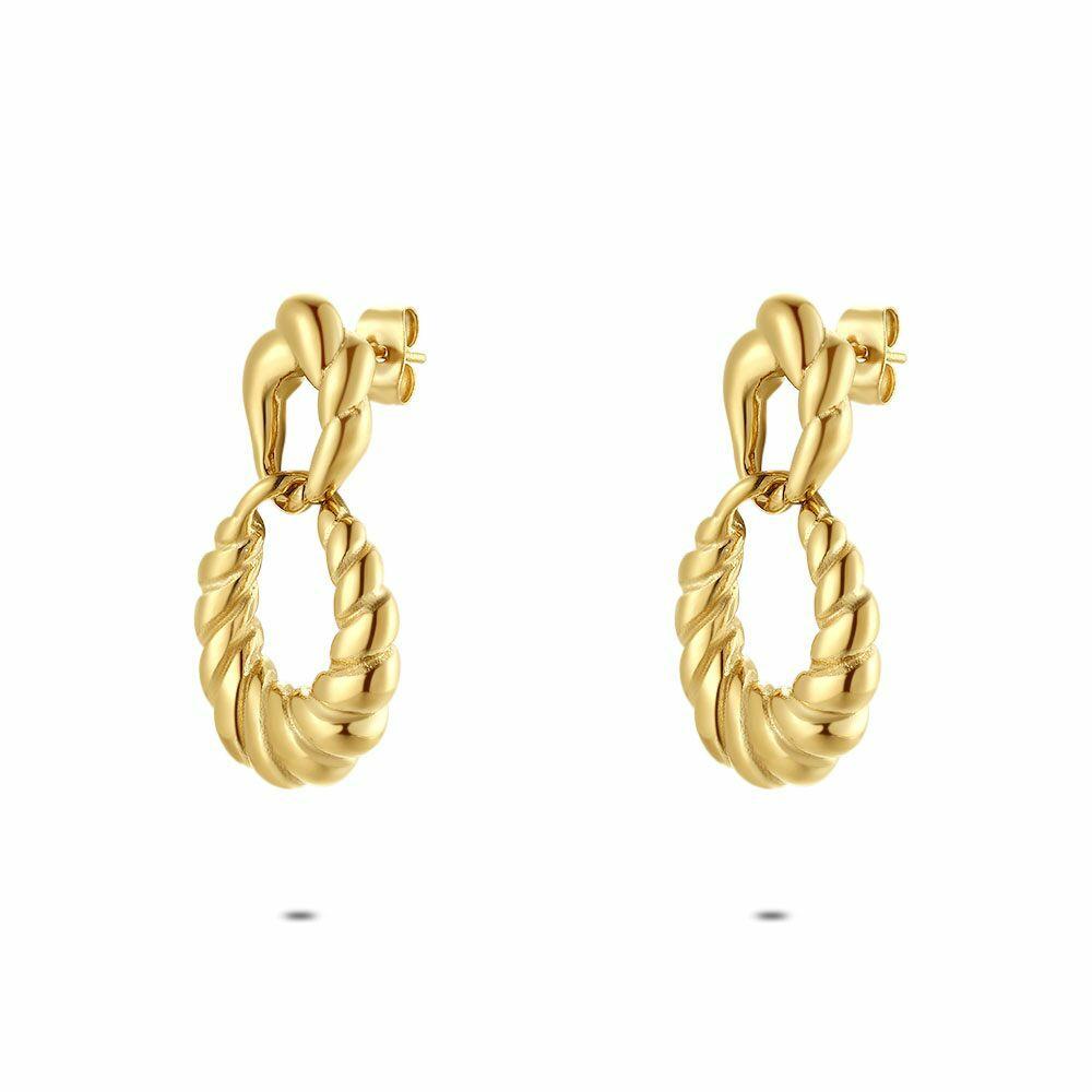 Earrings | Gold Coloured Stainless Steel Earrings, 2 Twisted Drops Earrings Earrings