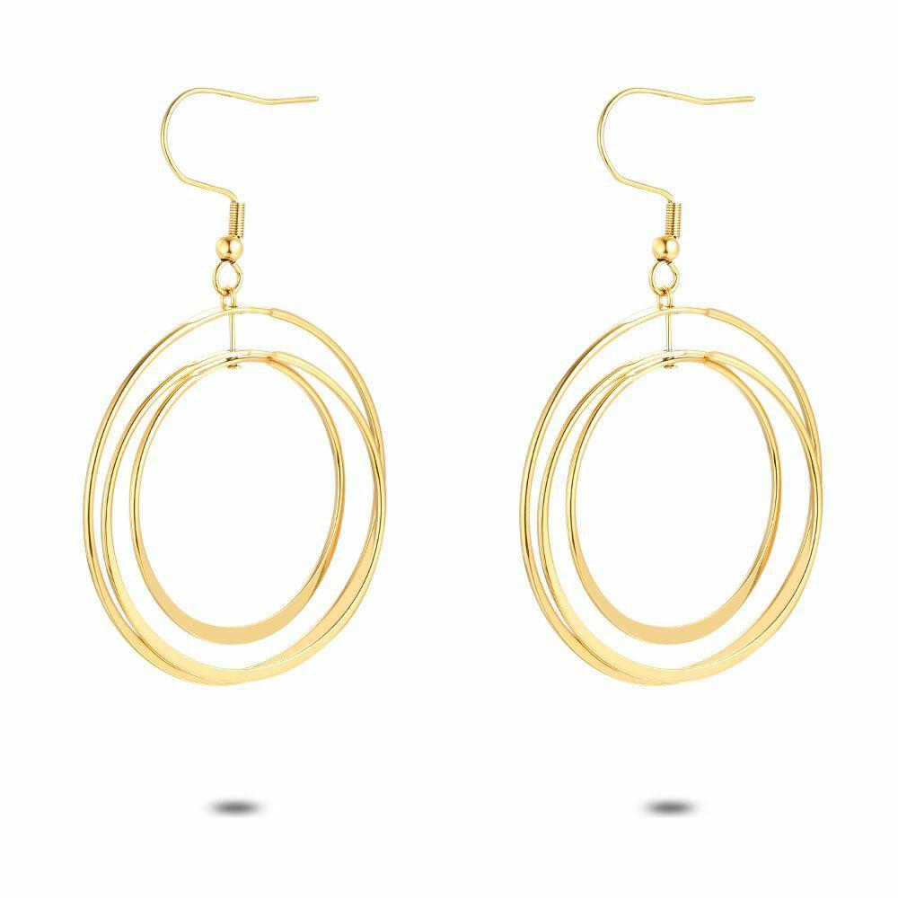 Earrings | Gold Coloured Stainless Steel Earrings, 3 Rings Earrings Earrings