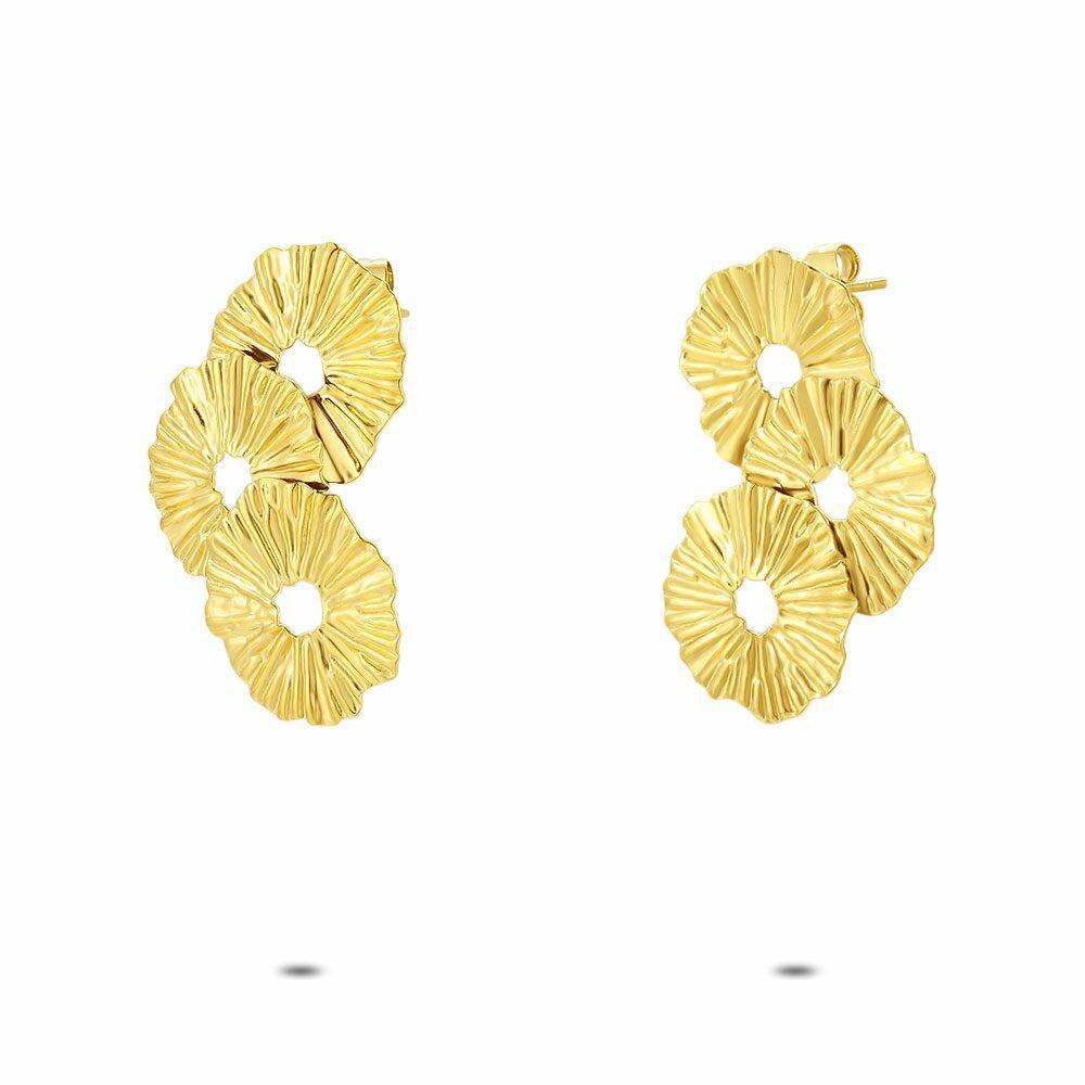 Earrings | Gold Coloured Stainless Steel Earrings, 3 Rounds Earrings Earrings