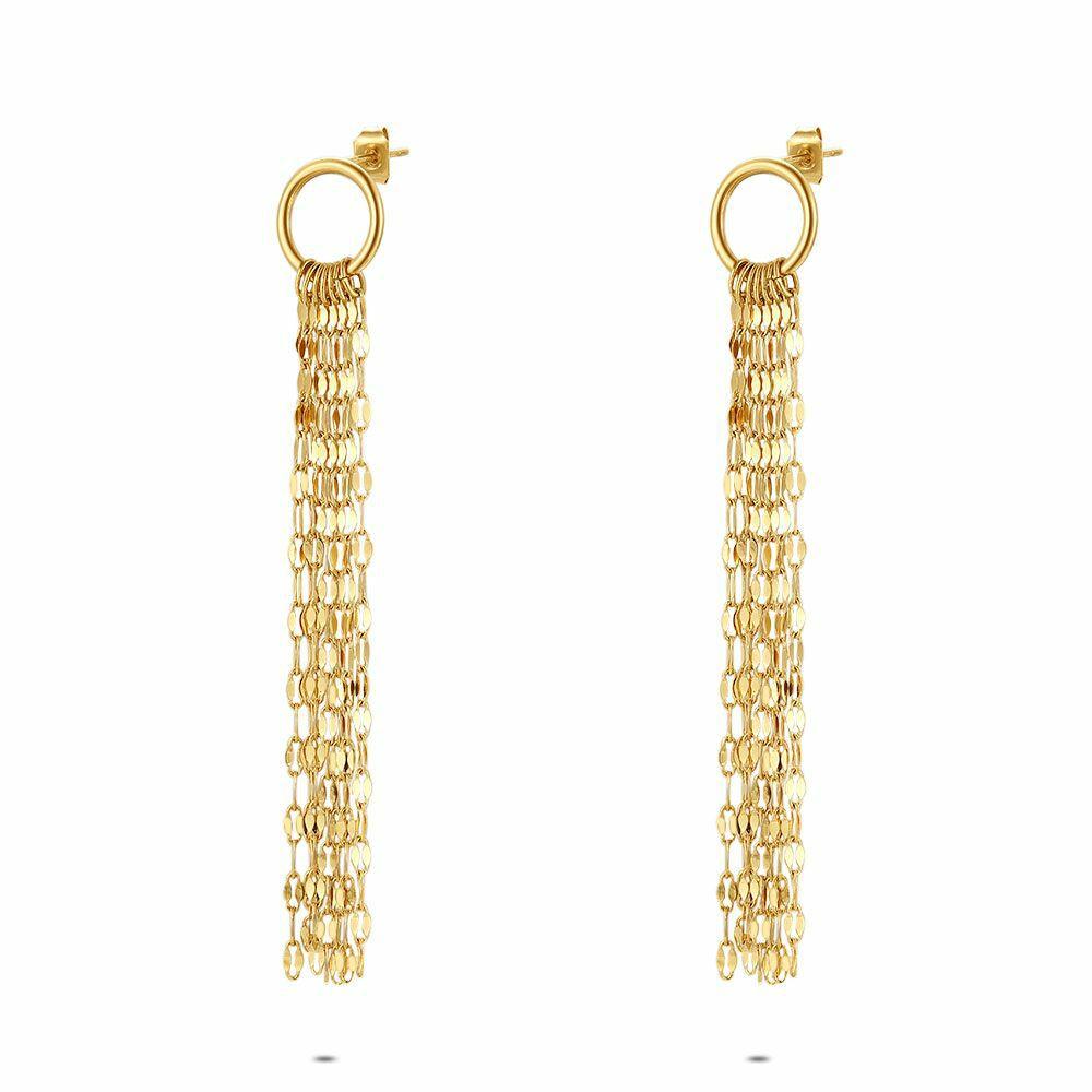 Earrings | Gold Coloured Stainless Steel Earrings, 7 Long Chains Earrings Earrings