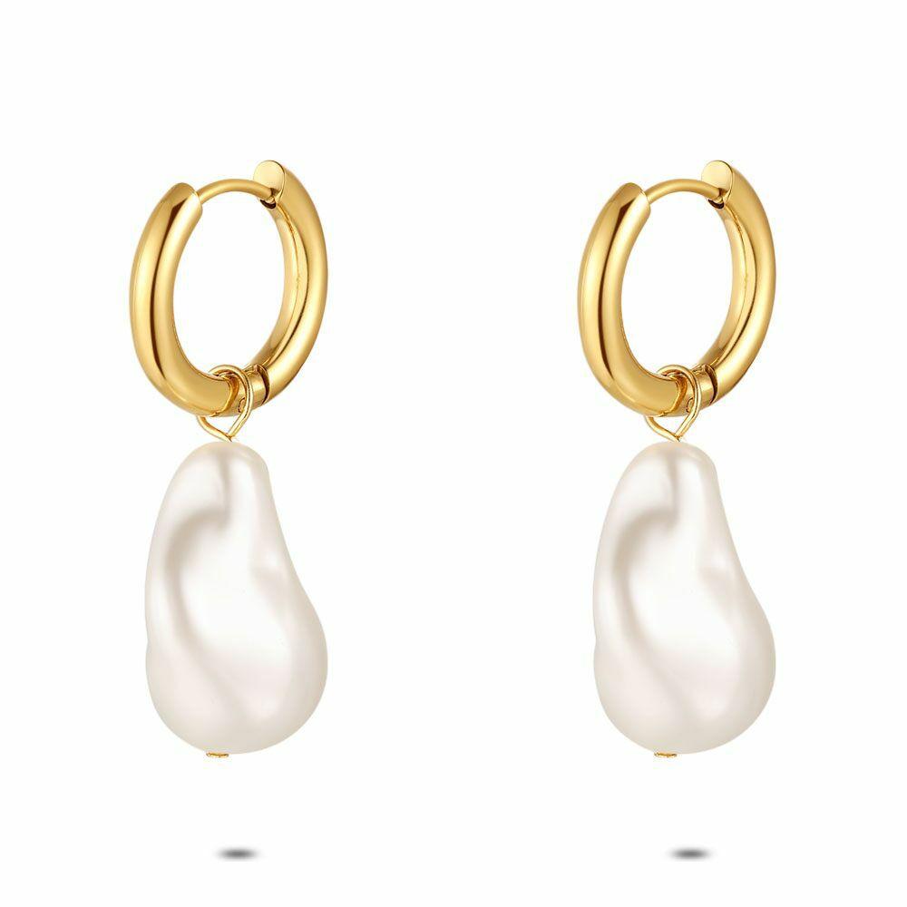 Earrings | Gold Coloured Stainless Steel Earrings, Baroque Pearl Earrings Earrings