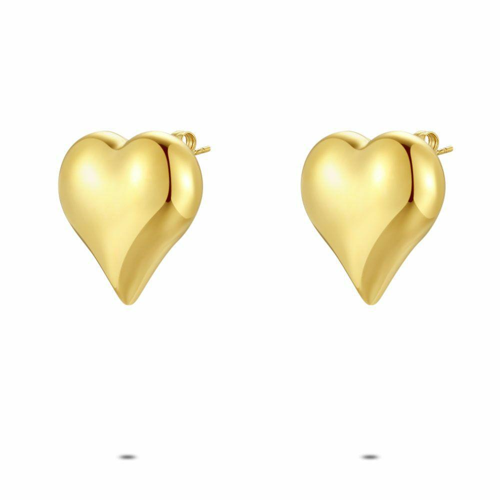 Earrings | Gold Coloured Stainless Steel Earrings, Big Heart. Earrings Earrings