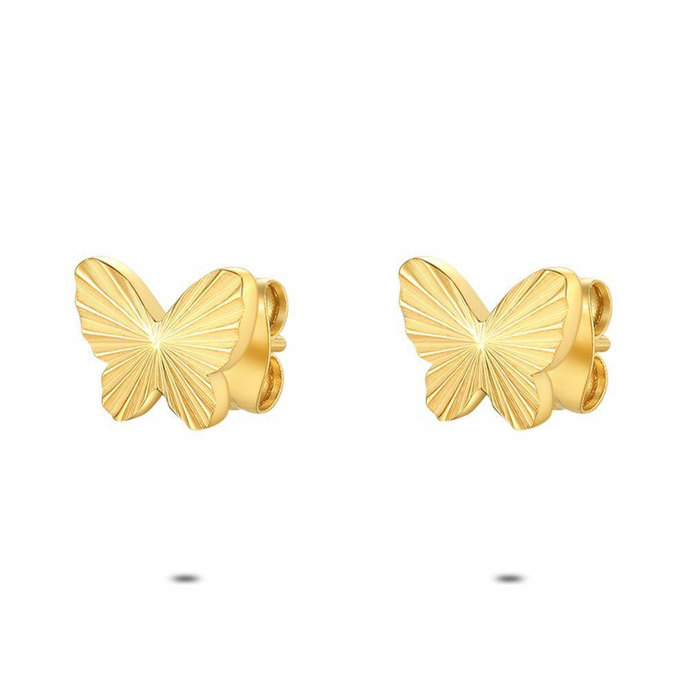 Earrings | Gold Coloured Stainless Steel Earrings, Chiselled Butterfly Earrings Earrings