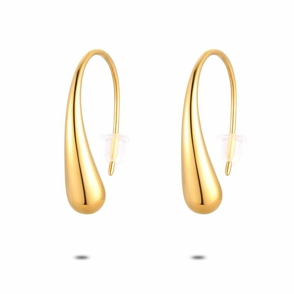 Earrings | Gold Coloured Stainless Steel Earrings, Drop, Hook Earrings Earrings