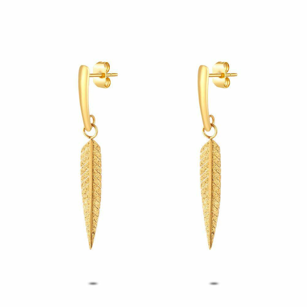 Earrings | Gold Coloured Stainless Steel Earrings, Feather Earrings Earrings