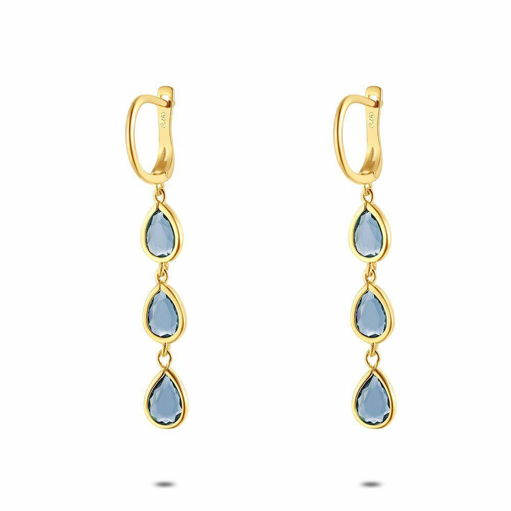 Earrings | Gold Coloured Stainless Steel Earrings, Grey Zirconia Earrings Earrings