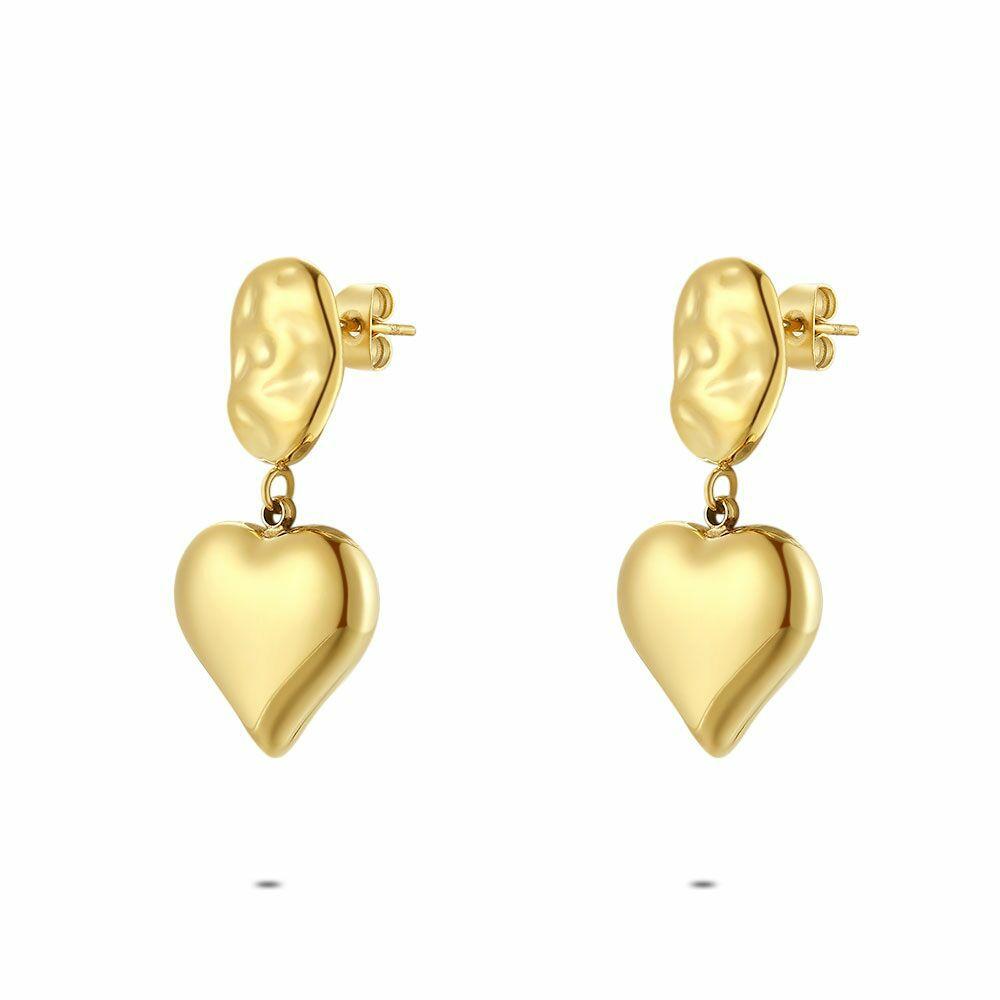 Earrings | Gold Coloured Stainless Steel Earrings, Heart And Oval Earrings Earrings