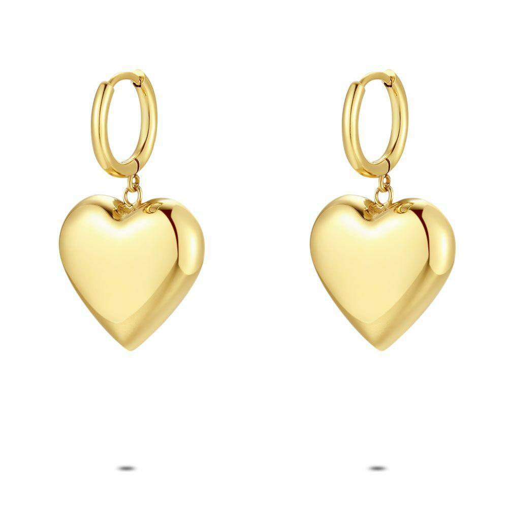 Earrings | Gold Coloured Stainless Steel Earrings, Hoop, Heart Earrings Earrings