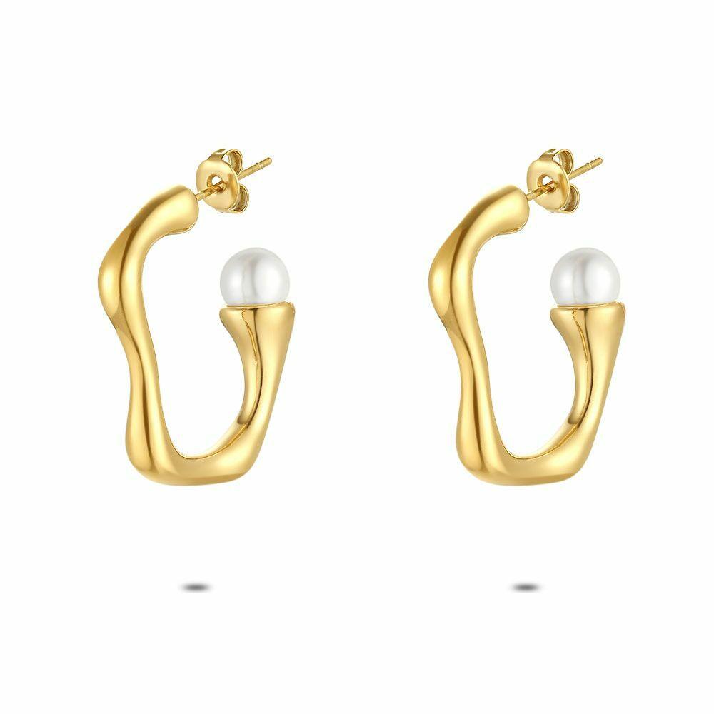 Earrings | Gold Coloured Stainless Steel Earrings, Hoop With Pearl Earrings Earrings