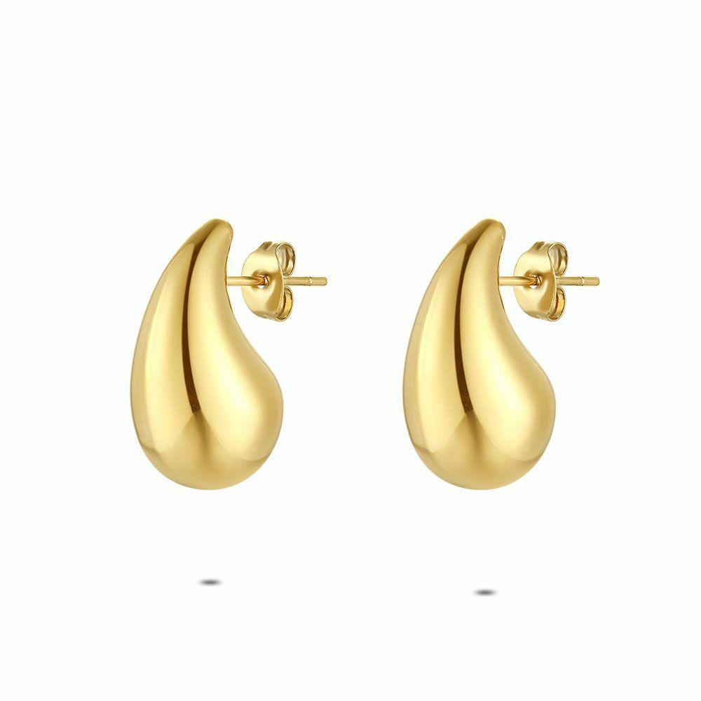 Earrings | Gold Coloured Stainless Steel Earrings, Large Drop Earrings Earrings