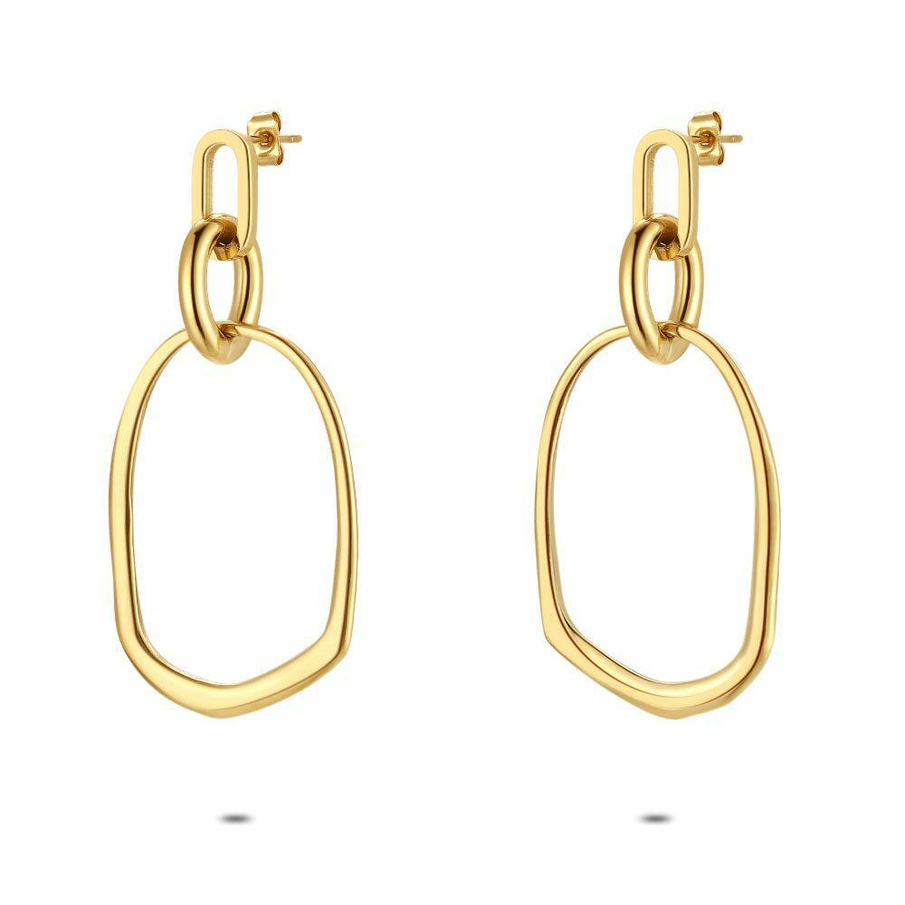 Earrings | Gold Coloured Stainless Steel Earrings, Large Open Oval Earrings Earrings