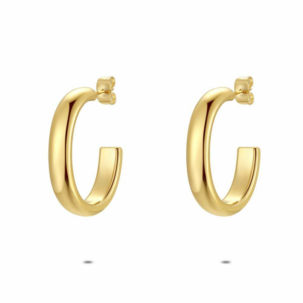 Earrings | Gold Coloured Stainless Steel Earrings, Open Oval Hoop Earrings Earrings