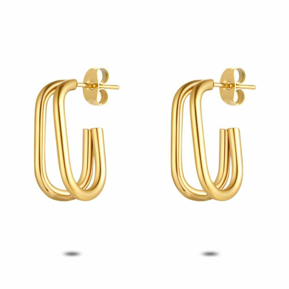 Earrings | Gold Coloured Stainless Steel Earrings, Oval Hoop Earring Earrings Earrings