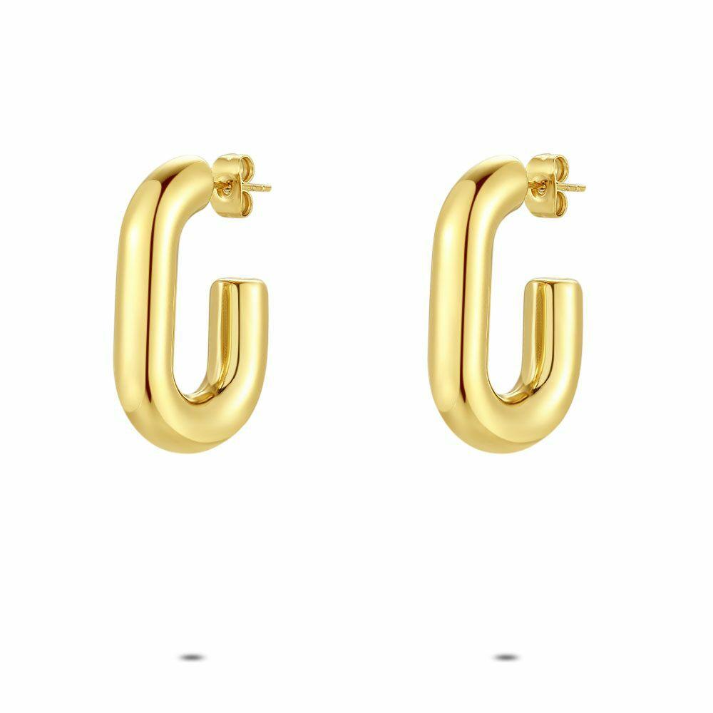 Earrings | Gold Coloured Stainless Steel Earrings, Oval Hoop Earring Earrings Earrings