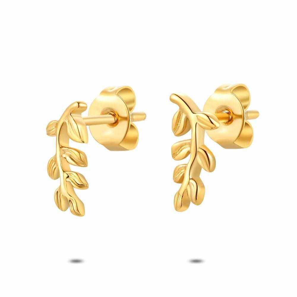 Earrings | Gold Coloured Stainless Steel Earrings, Small Branch Earrings Earrings