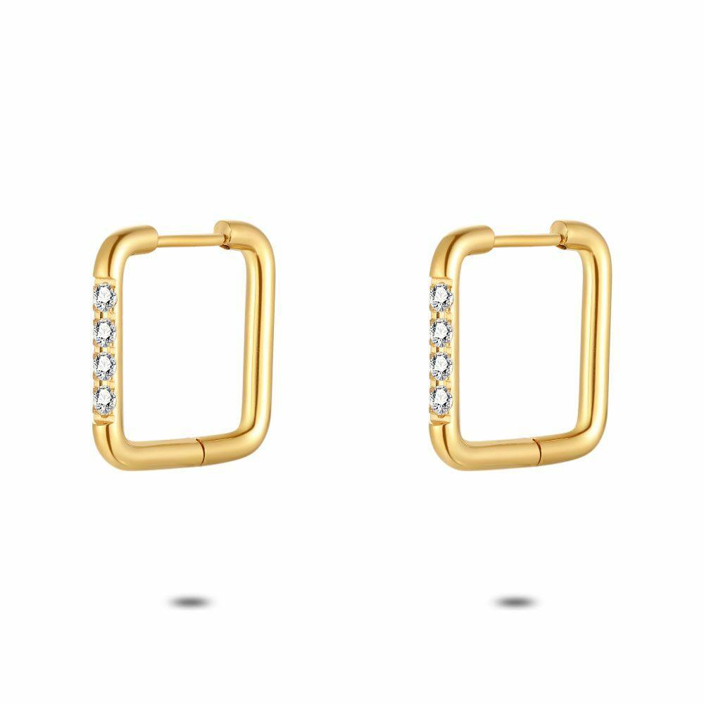 Earrings | Gold Coloured Stainless Steel Earrings, Square, Crystals Earrings Earrings