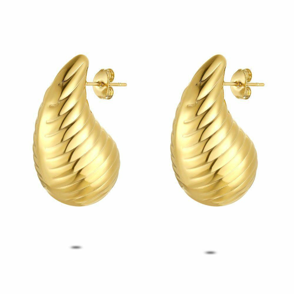 Earrings | Gold Coloured Stainless Steel Earrings, Striped Drop Earrings Earrings