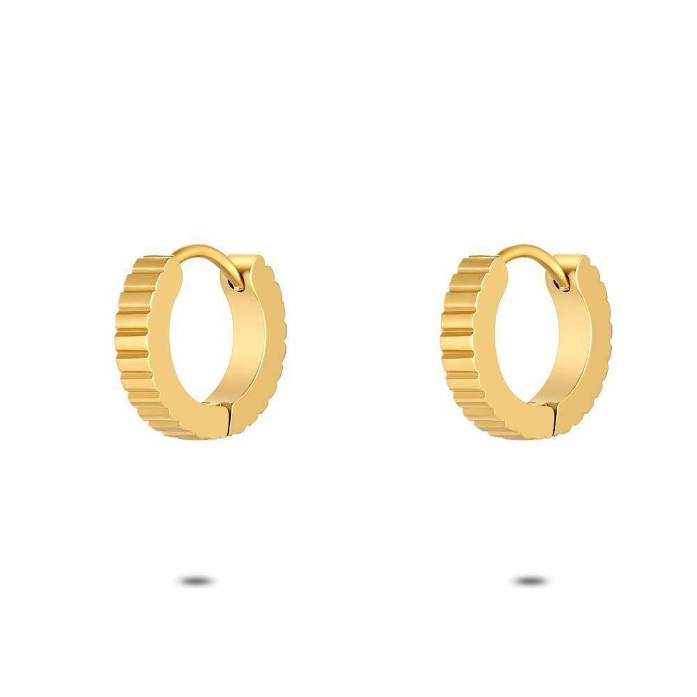 Earrings | Gold Coloured Stainless Steel Earrings, Striped Hoop Earring Earrings Earrings