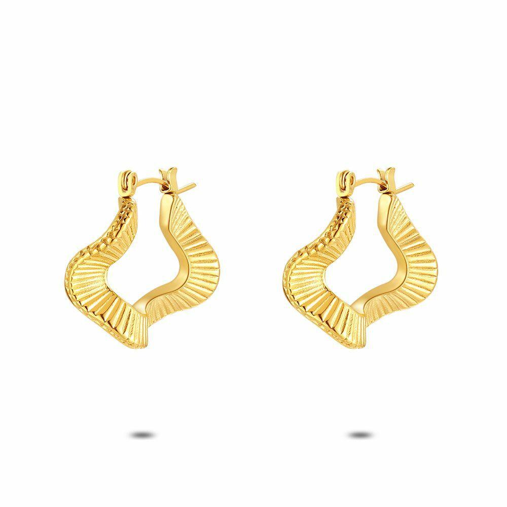 Earrings | Gold Coloured Stainless Steel Earrings, Striped Hoop Earring Earrings Earrings