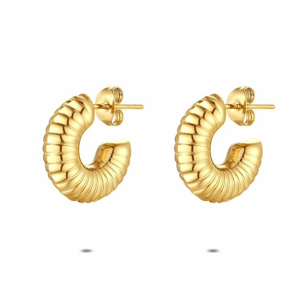 Earrings | Gold Coloured Stainless Steel Earrings, Striped Hoop Earrings Earrings