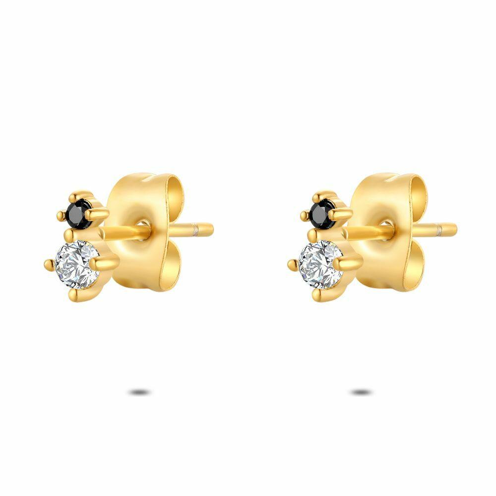 Earrings | Gold Coloured Stainless Steel Earrings, Zirconia Noir Et Blanc Earrings Earrings