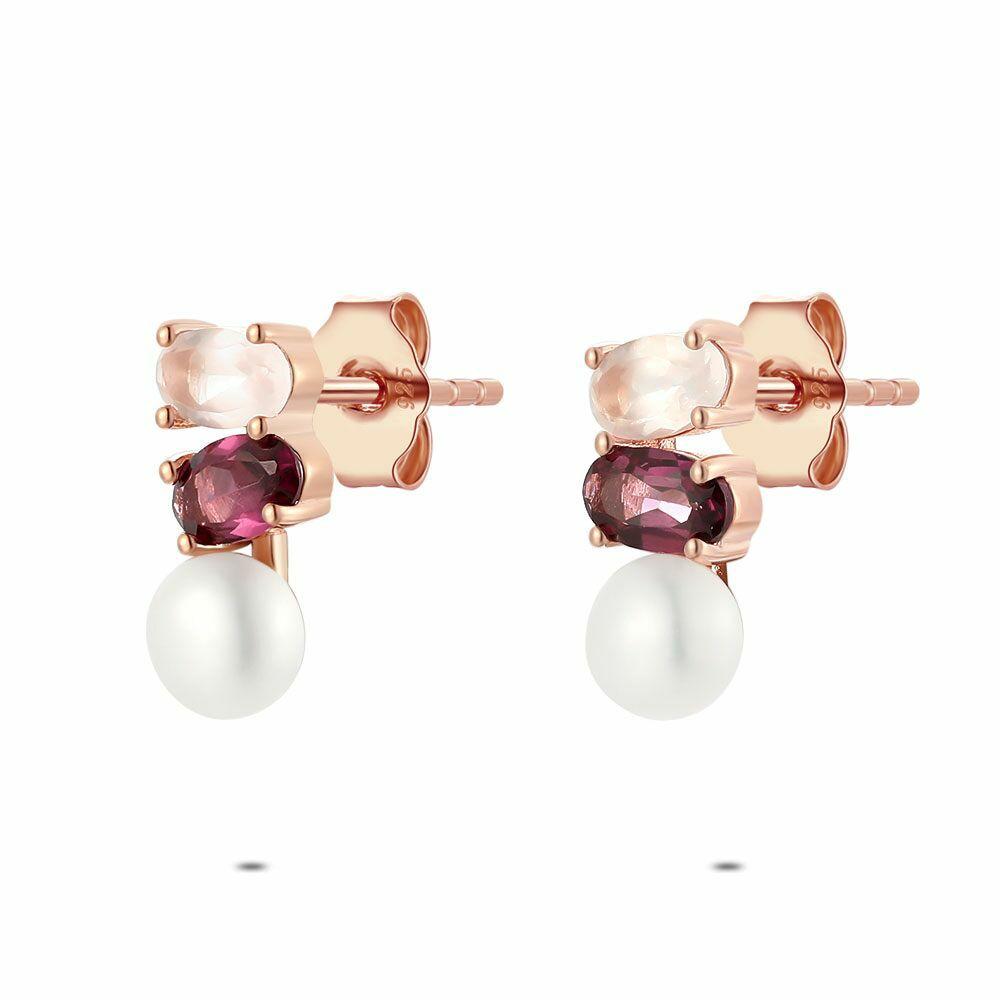 Earrings | Rosé Silver Earrings, Pearl, Purple And Pink Stone Earrings Earrings