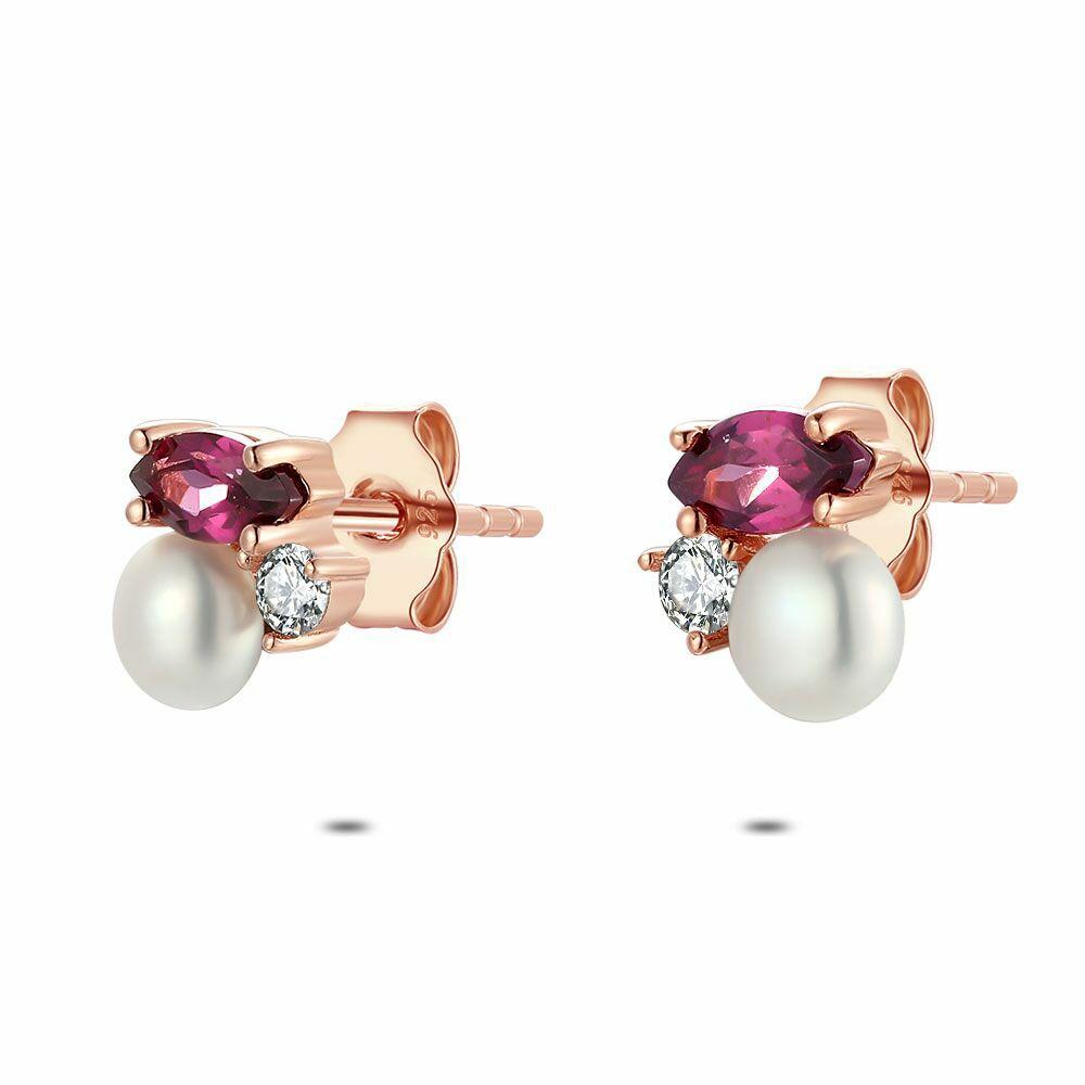 Earrings | Rosé Silver Earrings, Pearl, White And Purple Stone Earrings Earrings