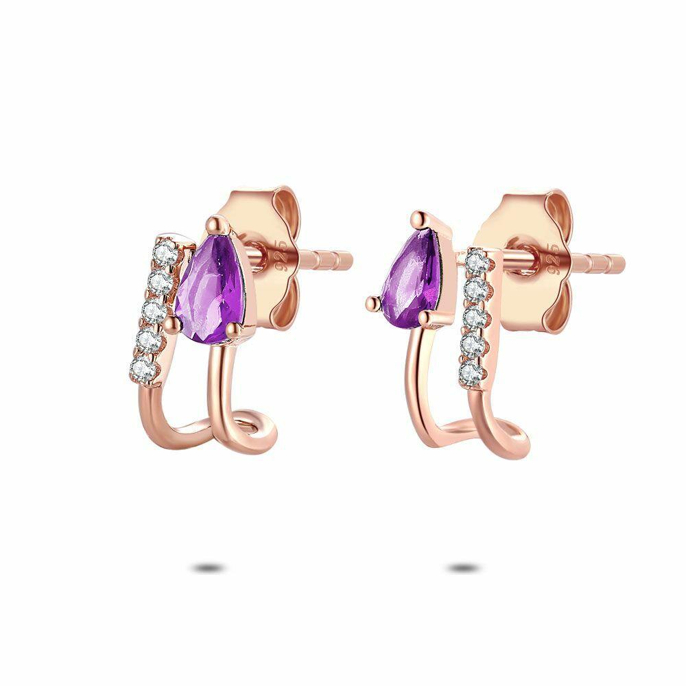 Earrings | Rosé Silver Earrings, White And Purple Stones Earrings Earrings