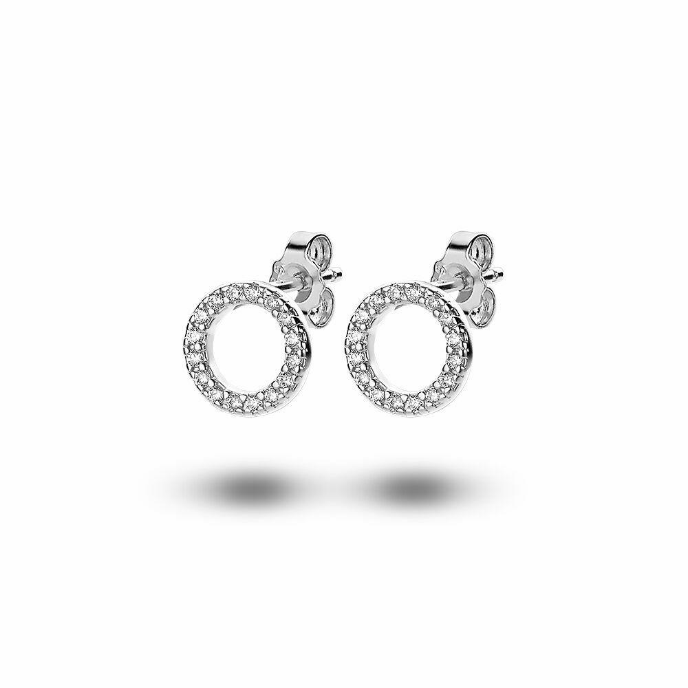 Earrings | Silver Earrings, 10 Mm Circle, Zirconia Earrings Earrings