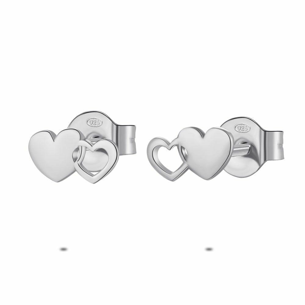 Earrings | Silver Earrings, 2 Hearts Earrings Earrings