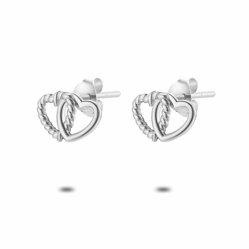 Earrings | Silver Earrings, Double Heart, 1 Twisted Earrings Earrings