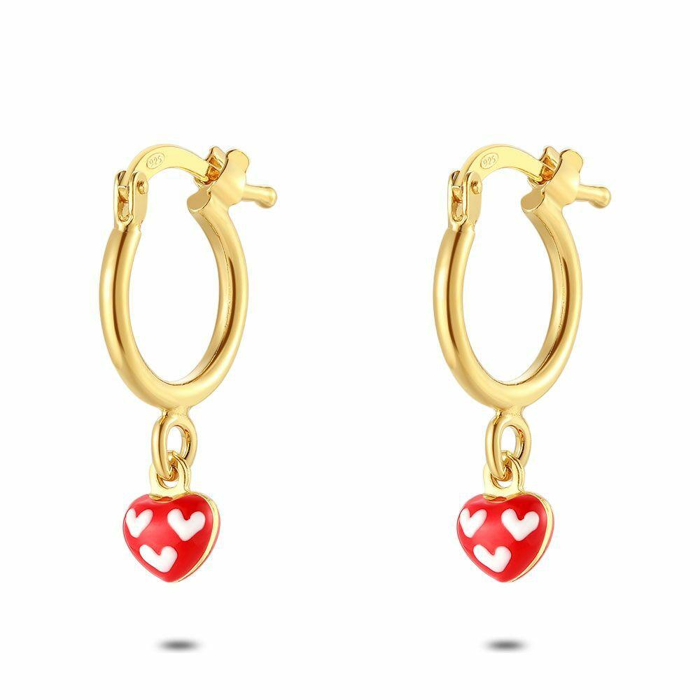 Earrings | Silver Earrings, Gold Tone, Hoops With Red Heart Earrings Earrings