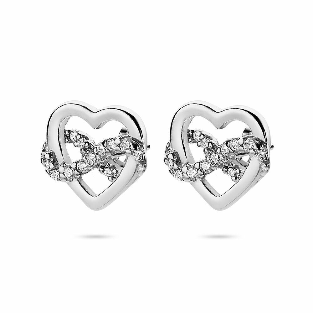 Earrings | Silver Earrings, Heart And Infinity With Zirconia Earrings Earrings