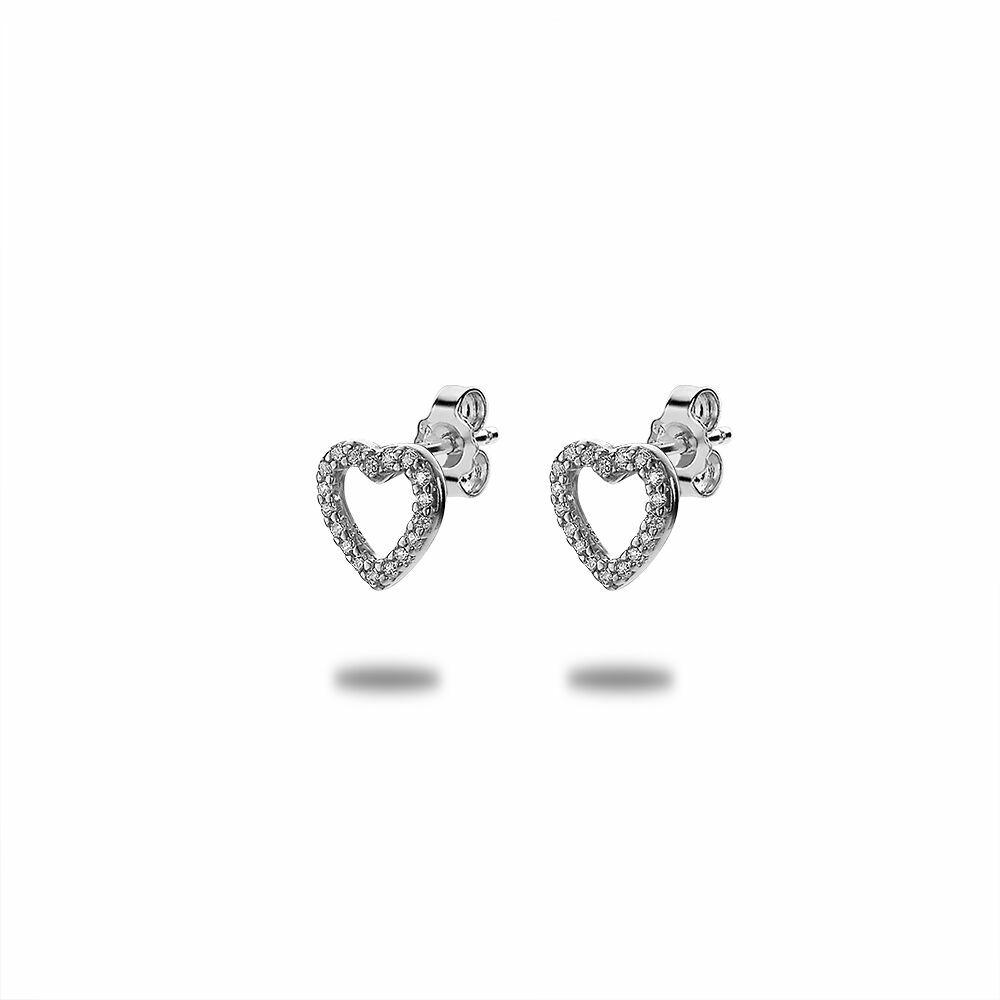 Earrings | Silver Earrings, Open Heart With Zirconia Earrings Earrings