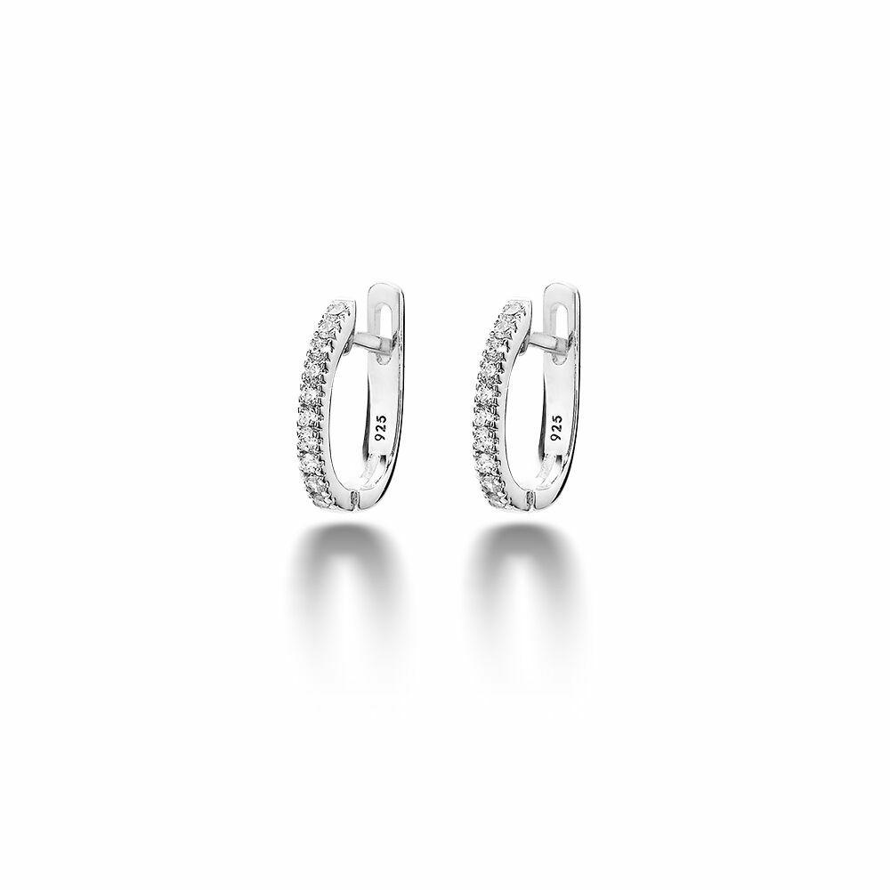 Earrings | Silver Earrings, Oval Hoop, Zirconia Earrings Earrings