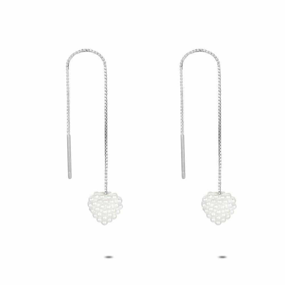 Earrings | Silver Earrings, Pending Micro Pearls Heart Earrings Earrings