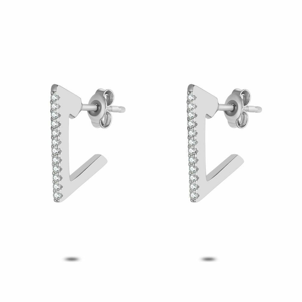 Earrings | Silver Earrings, Triangle, Zirconia Earrings Earrings