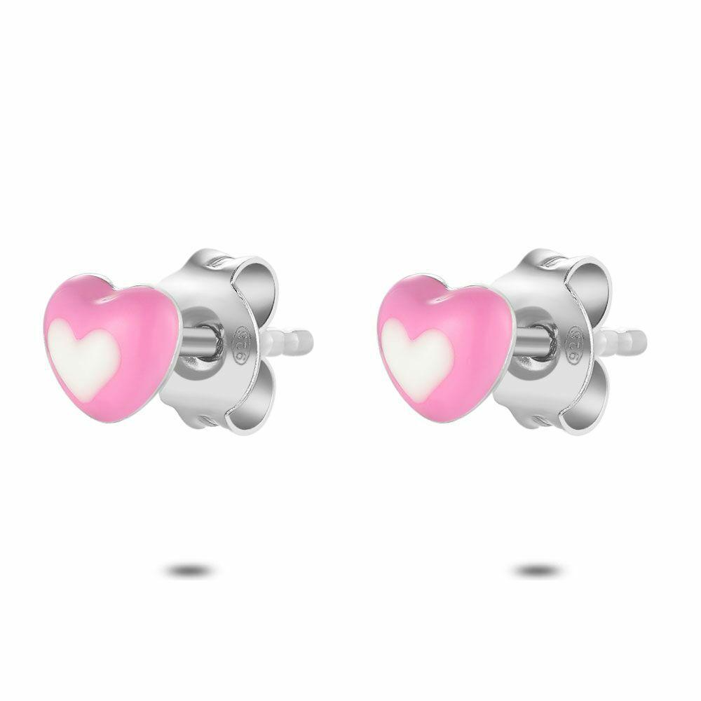 Earrings | Silver Earrings, White And Pink Heart Earrings Earrings