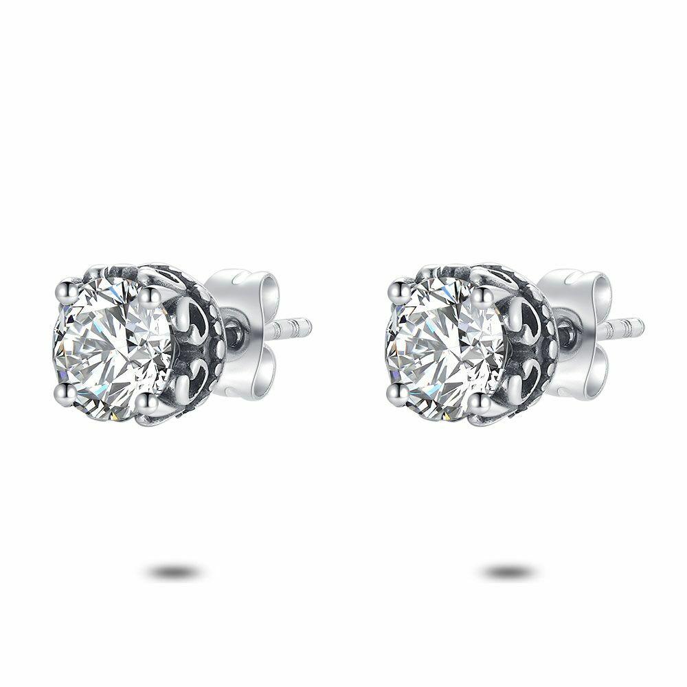 Earrings | Stainless Steel Earrings, 1 White Zirconia In Crown Earrings Earrings