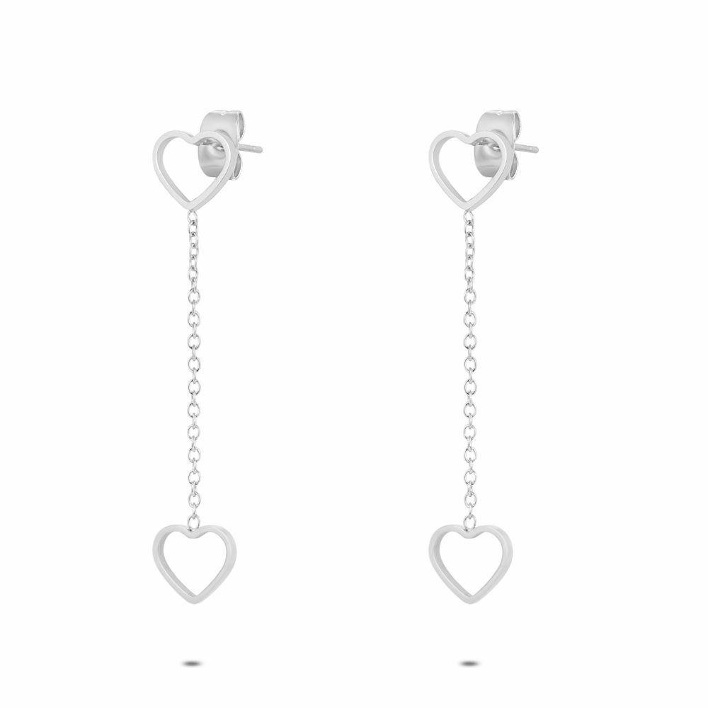 Earrings | Stainless Steel Earrings, 2 Hearts Earrings Earrings