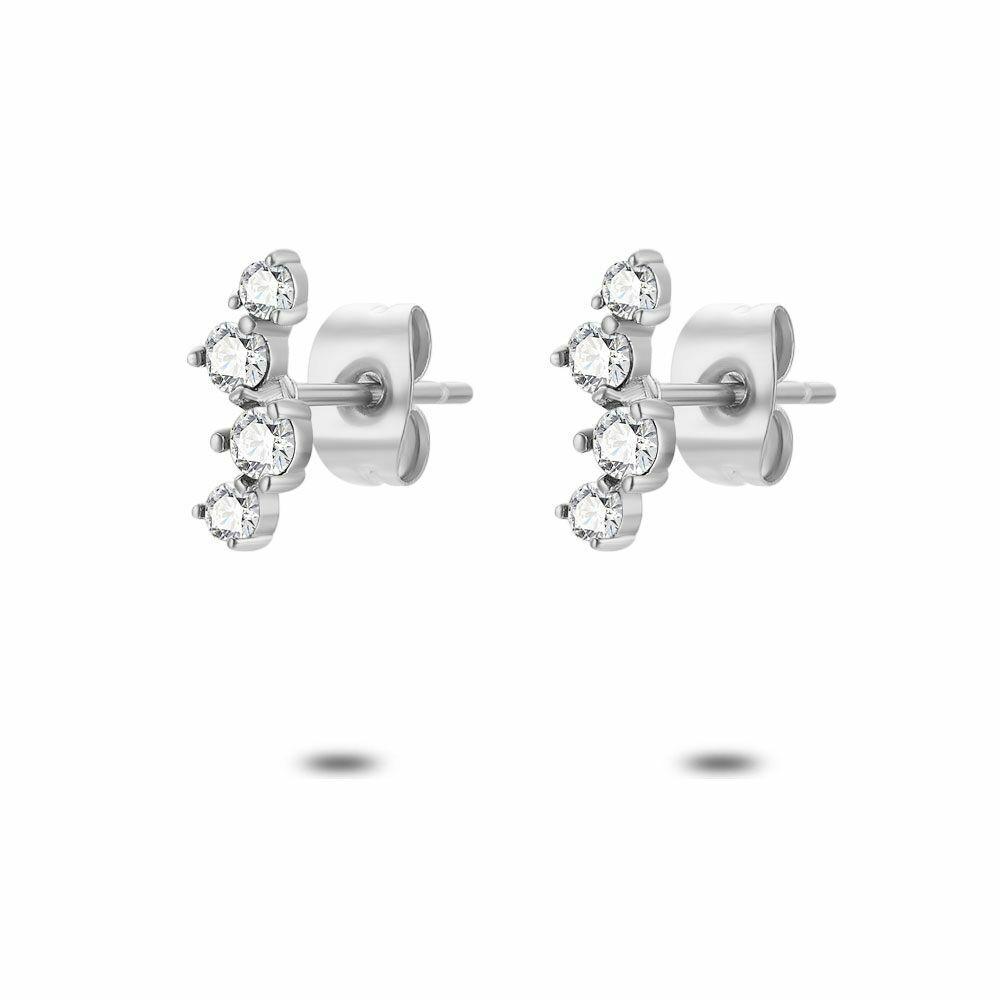 Earrings | Stainless Steel Earrings, 4 White Zirconia Earrings Earrings